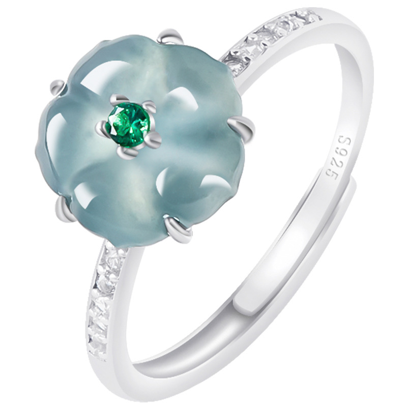 Accessories Woman - Blaue Burmesische Jadeit-Blumenringe 925 Silber Natürlicher