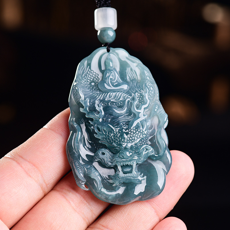 Accessories Woman - Natürliche burmesische Jadeit-Drachen-Anhänger-Halskette, Vintage-Designer-Mode, echter Jade-Luxus-Schmuck,