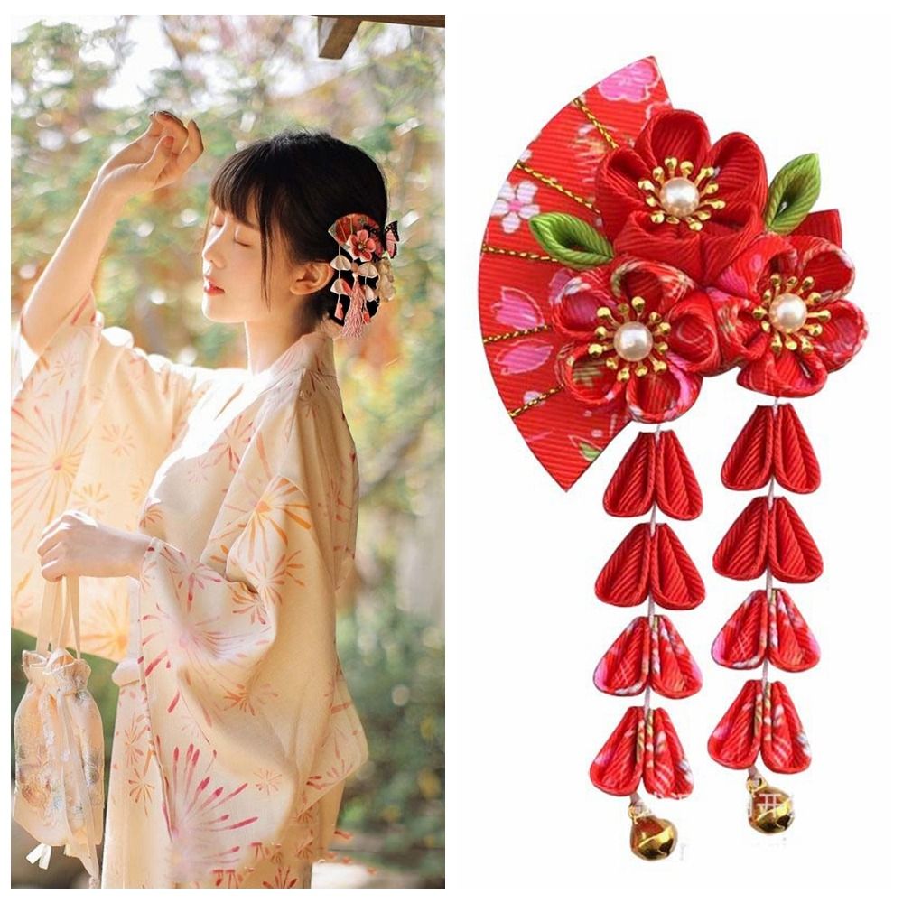 Women'S Kimono Accessories - Quasten-Haarspange mit Blumen- und Sakura-Motiv, japanischer