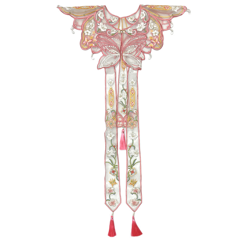Accessories Woman - Chinesisches Hanfu Yunjian Schulterkragen Schmetterlings-Stickerei Quastenschal