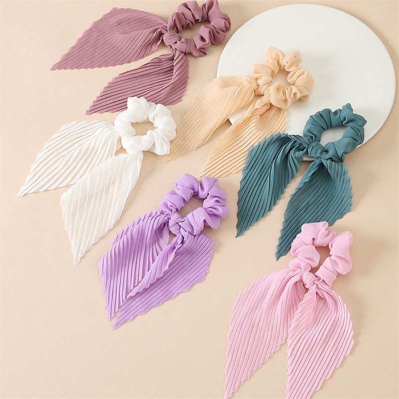 Scrunchie Satin Set - 6-teiliges Set mit plissierten Band-Haargummis –