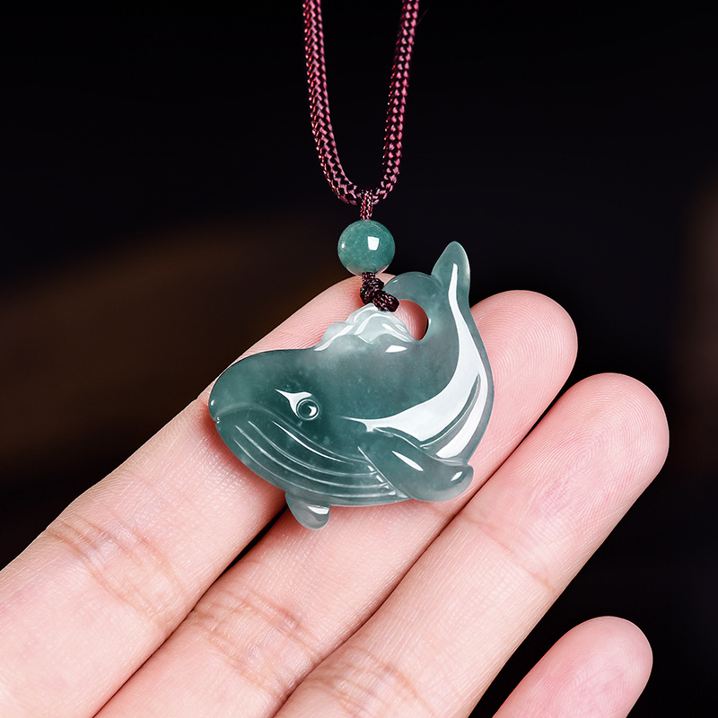 Accessories Woman - Natürliche burmesische Jadeit-Wal-Anhänger-Halskette, Accessoires, echter Jade-Charm,