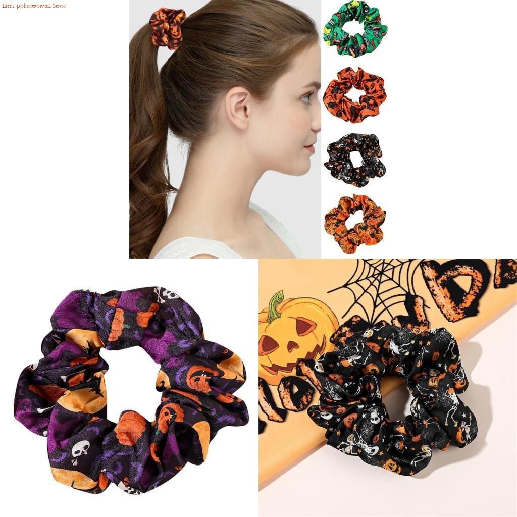 Women Accessories Description - F92D Bunte Halloween-Haargummis, Kürbis-Haargummis, elastische Satin-Haargummis,