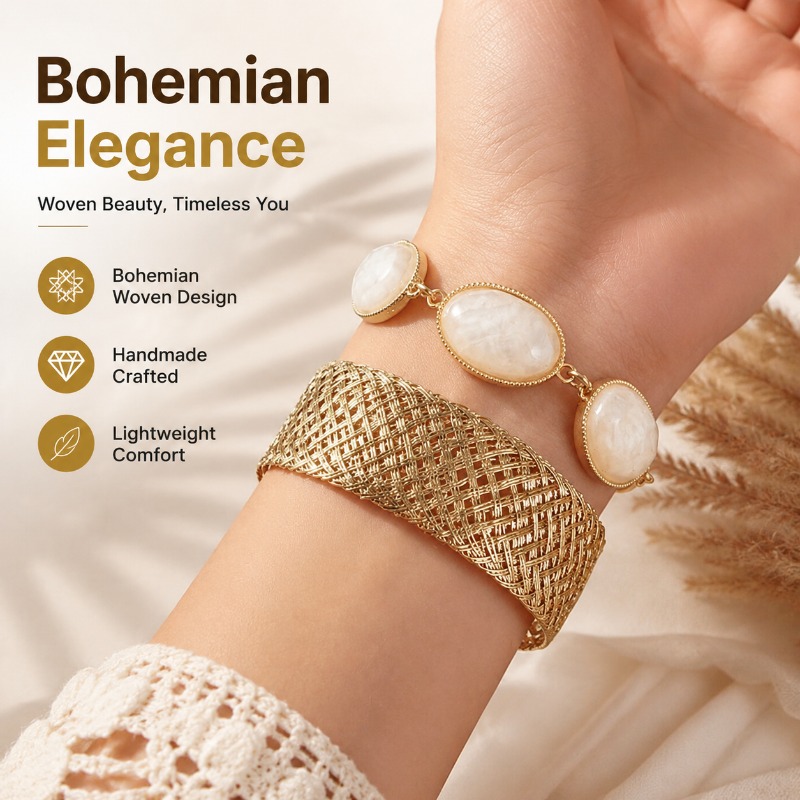 Resin Bangle Bracelet - Böhmisches Gewebtes Harz-Armband Ovales Minimalistisches Einzigartiges