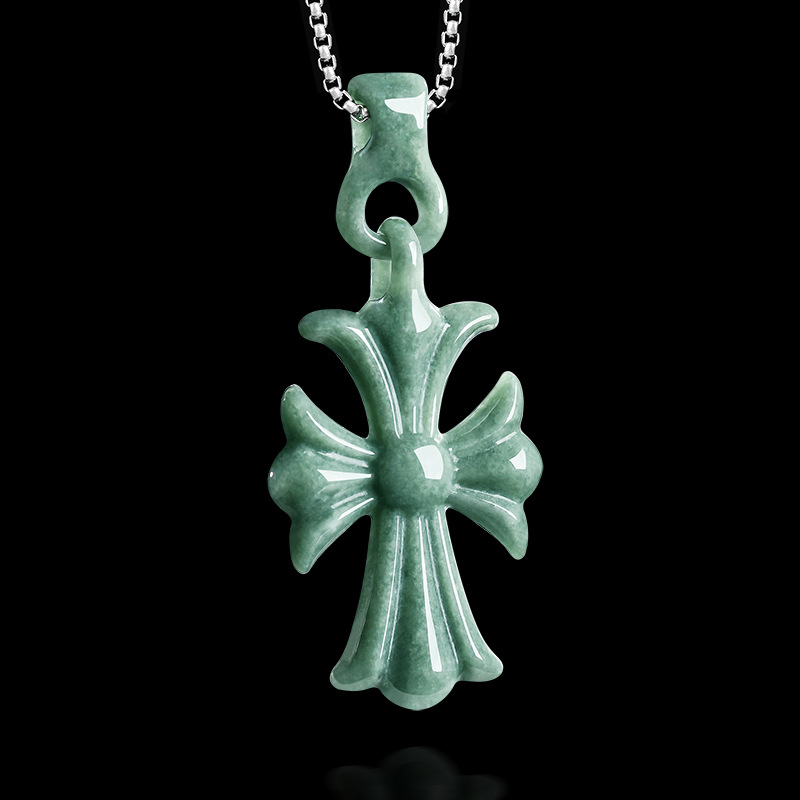 Accessories Woman - Natürliche burmesische Jadeit-Kreuz-Anhänger-Halskette, Schmuck, Designer-Edelstein, echter