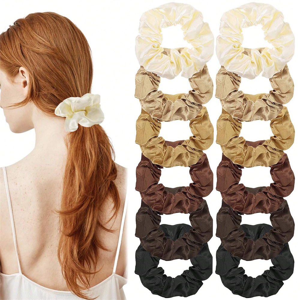 Scrunchie Satin Set - 12 Teile/satz Satin Scrunchies Einfarbig Haar