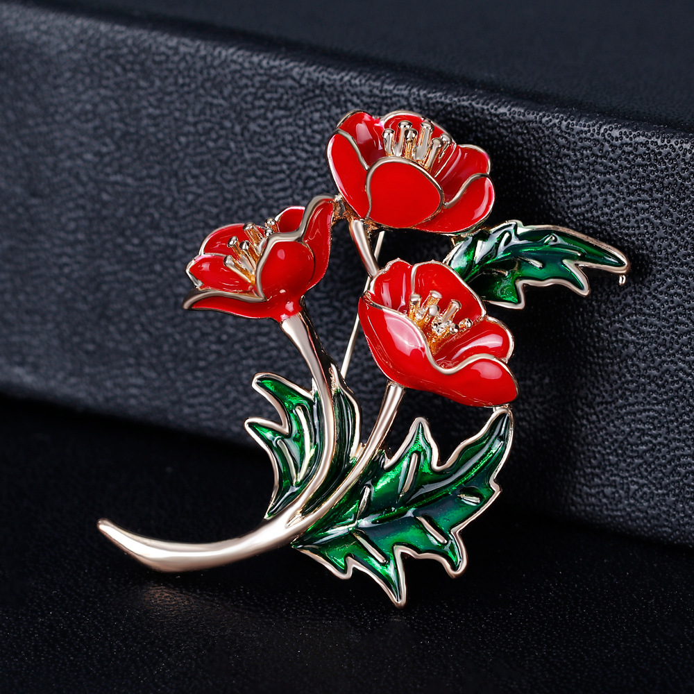 Women'S Accessories Uk - Emaillierte rote Mohnblumen-Brosche für Damen, Zinklegierung,
